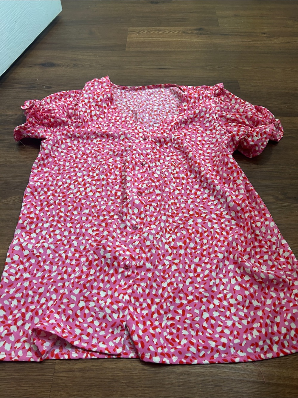 Source Unknown Pink Multi-Print Button Front Blouse